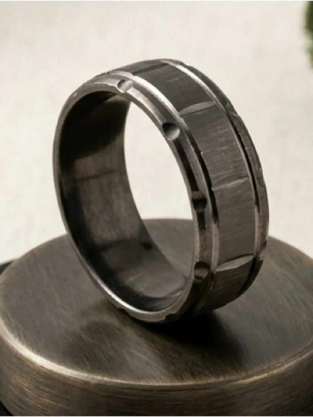 Stainless steel 8mm black polished and matte men’s ring -Size 10
